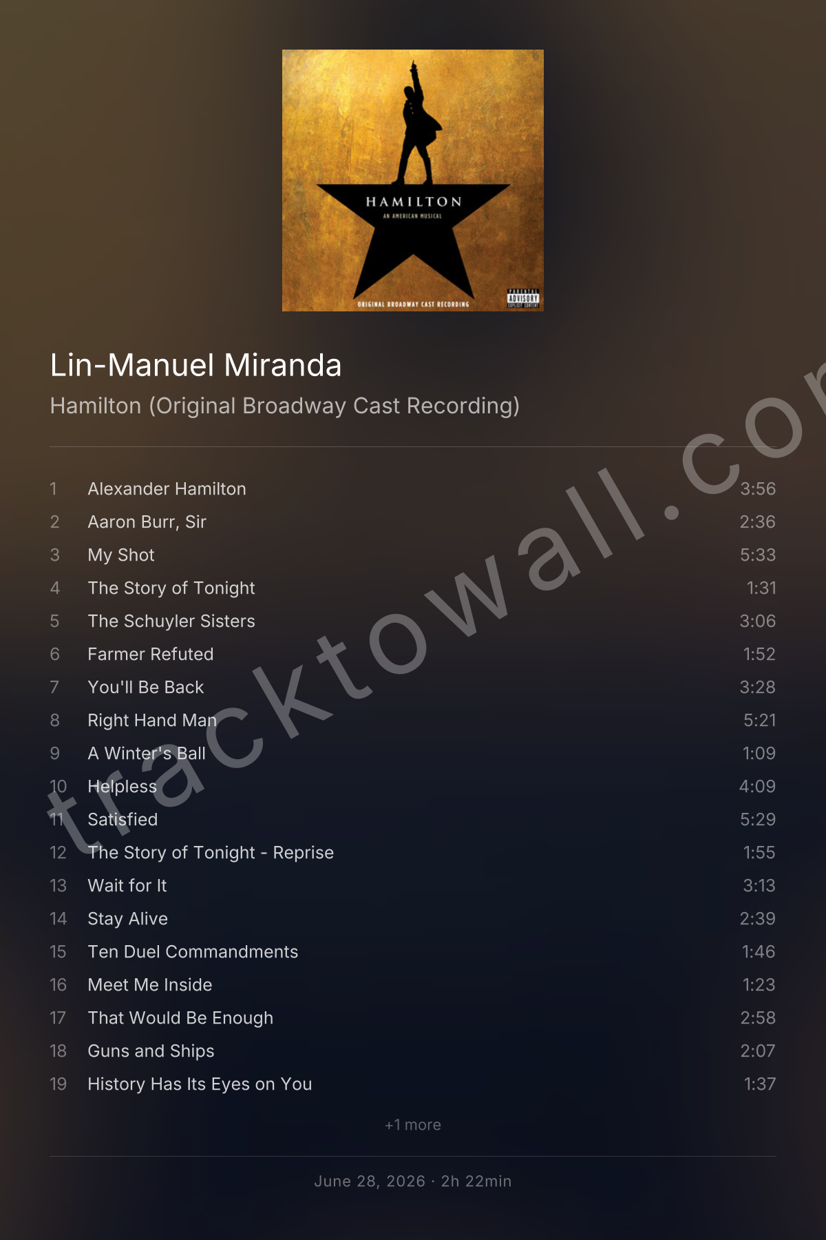 Hamilton (Original Broadway Cast Recording) — tracklist poster style