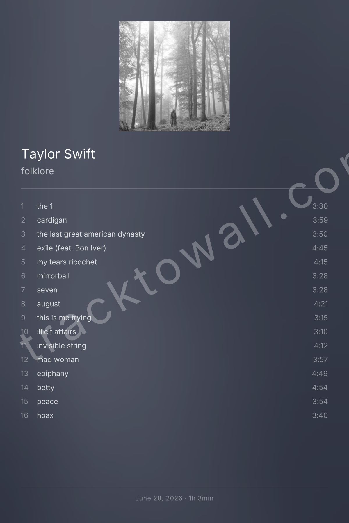 folklore — tracklist poster style