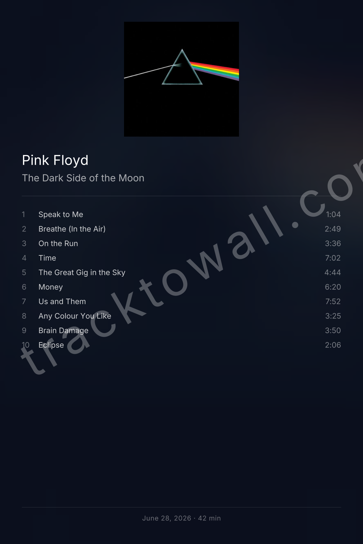 The Dark Side of the Moon — tracklist poster style